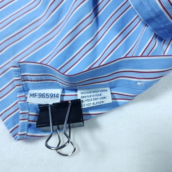 Faconnable Men's Blue Stripe Button Down Dress Shirt White Collar Size S 16 1/2L - Picture 6 of 13
